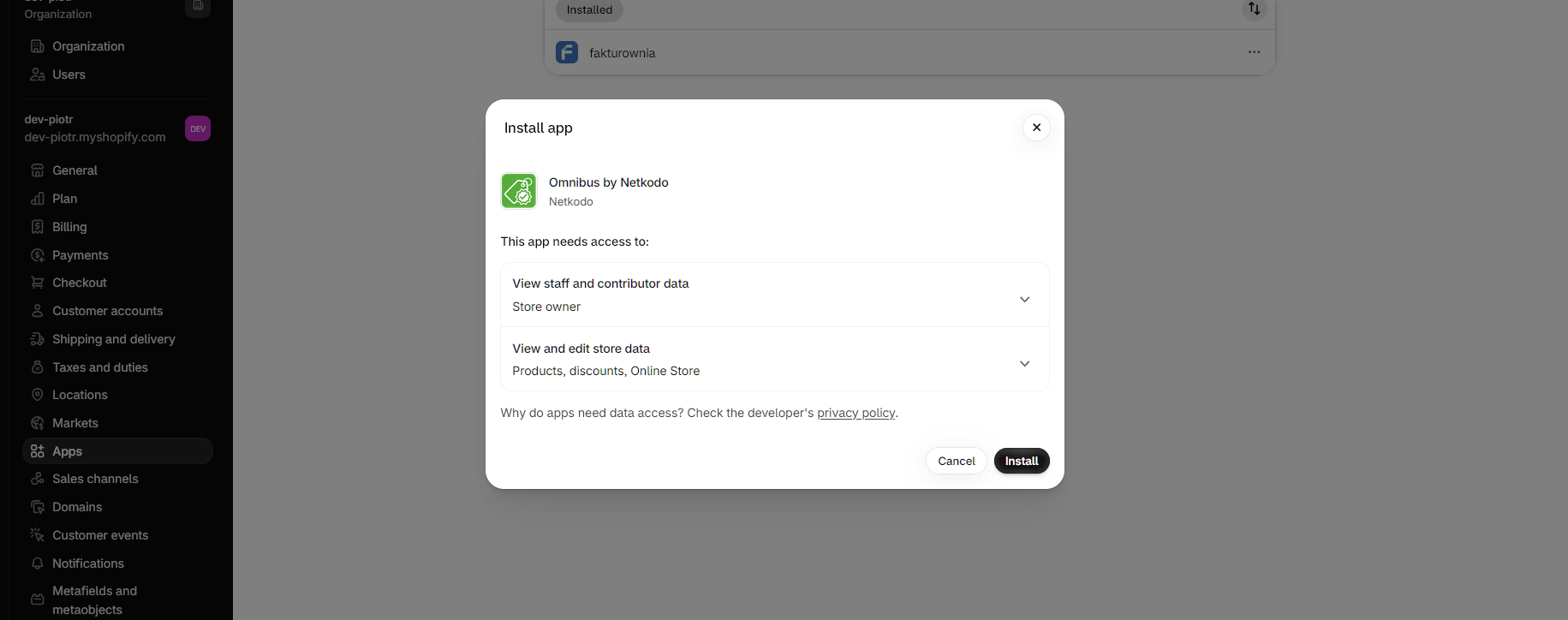 Omnibus Price History installation in Shopify.