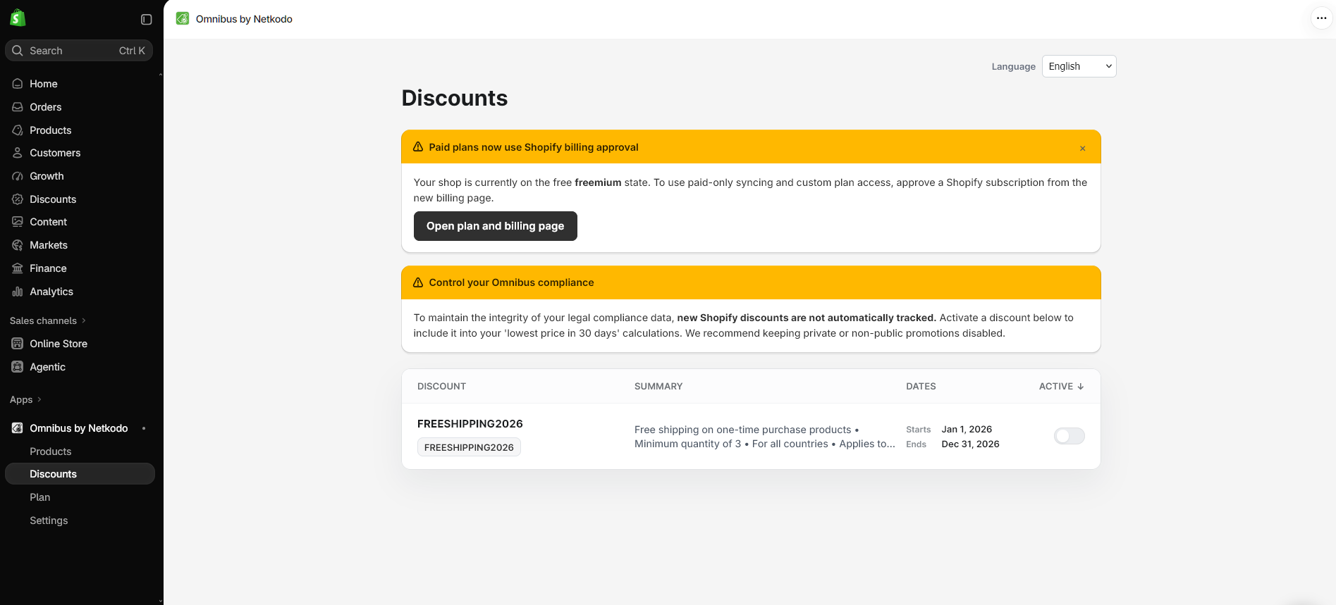 Shopify discounts in Omnibus Price History.