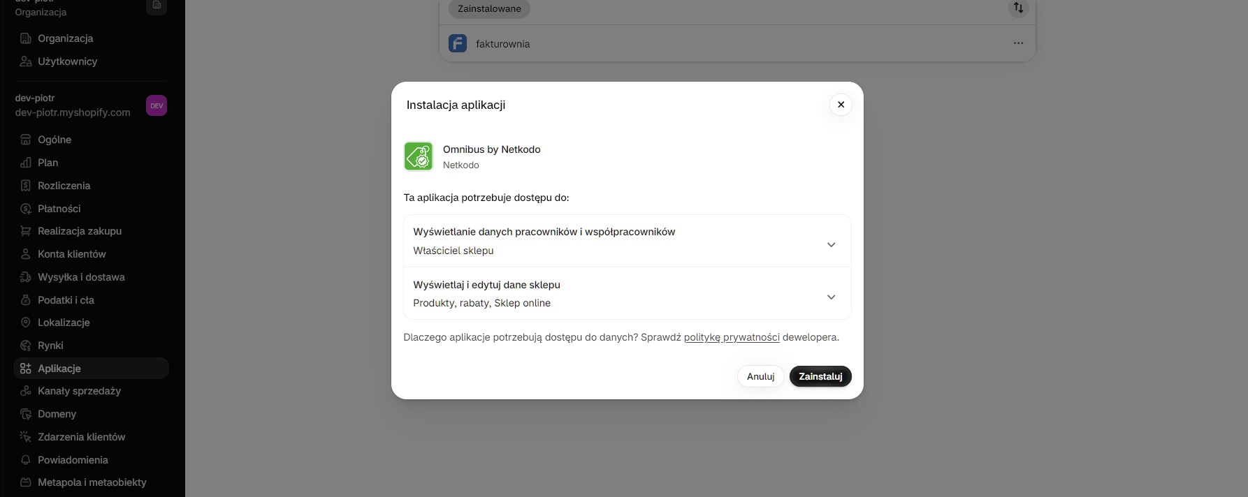 Omnibus Price History installation in Shopify.